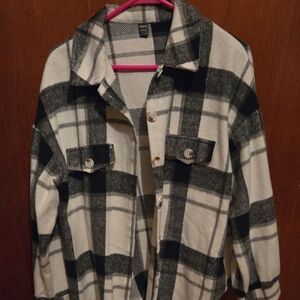 SHEIN Monochrome Black & White Plaid Shacket Women's Large